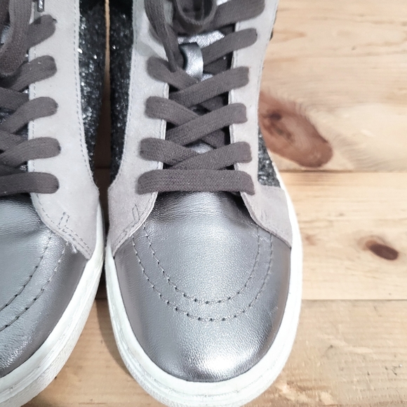 Steve Madden Serena Mixed Media High Top Sneakers NY90 Glitter Zip Shoes… - Picture 7 of 12